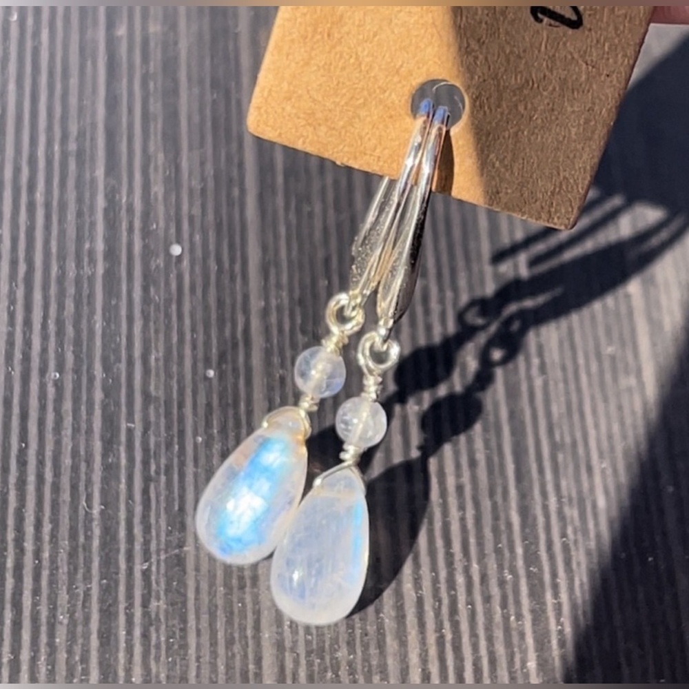 Hand Made Rainbow Moonstone Earrings - Picture 4 of 4